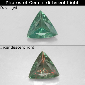 0.19캐럿 천연 그린/레드 알렉산드라이트, 트릴리언, 4.3×3.9 mm, VS