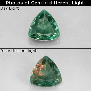 0.24캐럿 천연 그린/레드 알렉산드라이트, 트릴리언, 4.1×4.1 mm, VS
