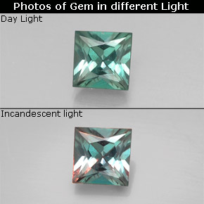 0.33캐럿 천연 그린/레드 알렉산드라이트, 스퀘어, 3.6×3.6 mm, VS