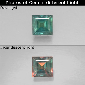 0.20캐럿 천연 그린/레드 알렉산드라이트, 스퀘어, 3.1×3.1 mm, VS