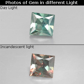 0.23캐럿 천연 그린/레드 알렉산드라이트, 스퀘어, 3.5×3.4 mm, VVS-VS