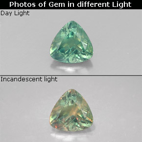 0.24캐럿 천연 그린/레드 알렉산드라이트, 트릴리언, 3.8×3.7 mm, VS