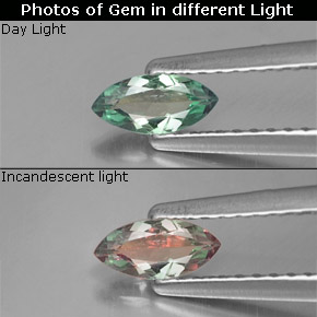 0.25캐럿 천연 그린/레드 알렉산드라이트, 마퀴즈, 6.2×3 mm, VS