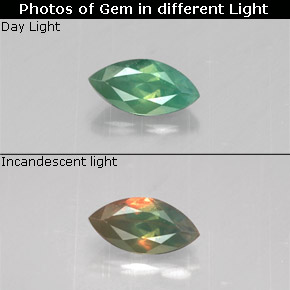 0.16캐럿 천연 그린/레드 알렉산드라이트, 마퀴즈, 4.9×2.5 mm, VS