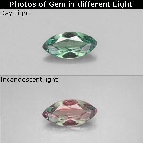 0.26캐럿 천연 그린/레드 알렉산드라이트, 마퀴즈, 6.6×3.3 mm, VS