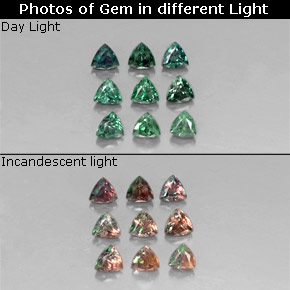 캐럿 천연 그린/레드 알렉산드라이트 보석, 트릴리언, 3.2×3.1 mm, VS