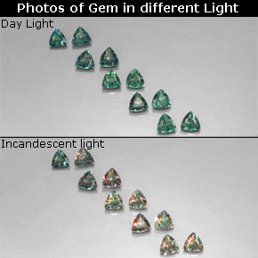 캐럿 천연 그린/레드 알렉산드라이트 보석, 트릴리언, 3.2×3.1 mm, VS