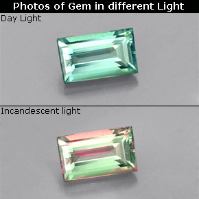 0.37캐럿 천연 그린/레드 알렉산드라이트, 바게트, 5.1×3 mm, VVS-VS