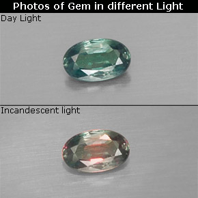 0.17캐럿 천연 그린/레드 알렉산드라이트, 타원형 컷, 4.2×2.6 mm, VS