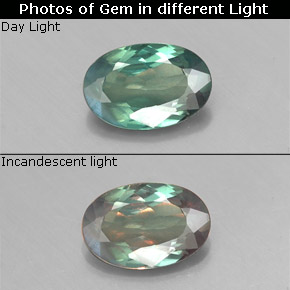 0.42캐럿 천연 그린/레드 알렉산드라이트, 타원형 컷, 6.1×4.1 mm, VS