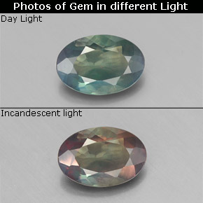 0.43캐럿 천연 그린/레드 알렉산드라이트, 타원형 컷, 6.1×4.1 mm, VS