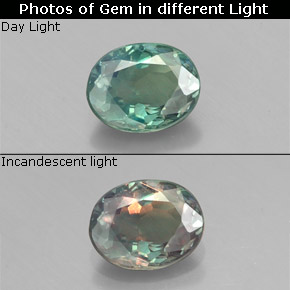 0.47캐럿 천연 그린/레드 알렉산드라이트, 타원형 컷, 5.3×4.2 mm, VS