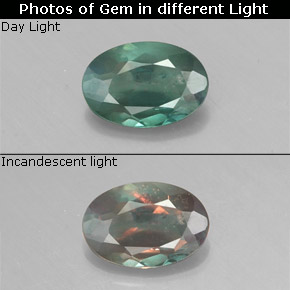 0.45캐럿 천연 그린/레드 알렉산드라이트, 타원형 컷, 6.1×4.1 mm, VS-SI