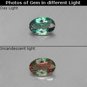 0.36캐럿 천연 그린/레드 알렉산드라이트, 타원형 컷, 5.6×3.8 mm, VS-SI