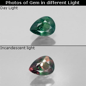 0.33캐럿 천연 그린/레드 알렉산드라이트, 배 모양, 5.1×3.8 mm, VS
