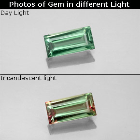 0.56캐럿 천연 그린/레드 알렉산드라이트, 바게트, 7.2×3.5 mm, VS