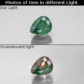 0.50캐럿 천연 그린/레드 알렉산드라이트, 배 모양, 5.3×4.1 mm, VS