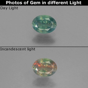 0.44캐럿 천연 그린/레드 알렉산드라이트, 타원형 컷, 5.4×4.1 mm, VS