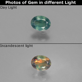 0.31캐럿 천연 그린/레드 알렉산드라이트, 타원형 컷, 4.7×3.6 mm, VS