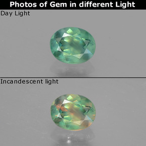 0.45캐럿 천연 그린/레드 알렉산드라이트, 타원형 컷, 5.1×4.1 mm, VS