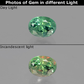 0.94캐럿 천연 그린/레드 알렉산드라이트, 타원형 컷, 6.2×4.7 mm, VS