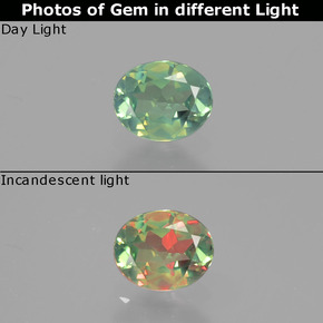 0.41캐럿 천연 그린/레드 알렉산드라이트, 타원형 컷, 5.1×4.1 mm, VS