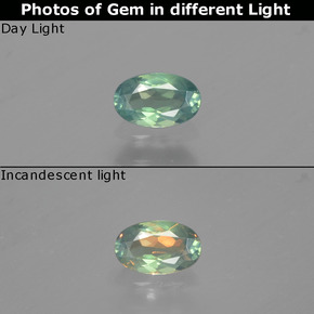 0.26캐럿 천연 그린/레드 알렉산드라이트, 타원형 컷, 4.9×3.1 mm, VS
