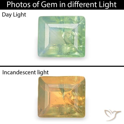 0.15ct 자연스러운 매우 밝은 노란색 녹색 알렉산더 보석, 바게트, SI