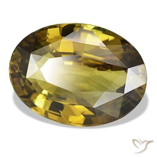 6.83캐럿 천연 골든 옐로우 알렉산드라이트, 타원형 컷, 13.9×10.3 mm, VVS