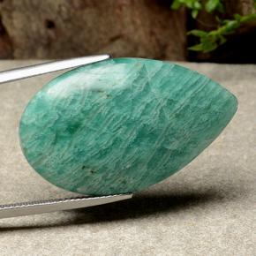 26.17캐럿 천연 중간 청록색 아마조나이트, 배 모양, 불투명체
