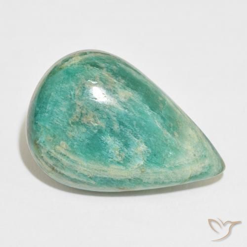 32.76ct 자연스러운 미디엄 그린 아마조나이트, 배 모양, 불투명체