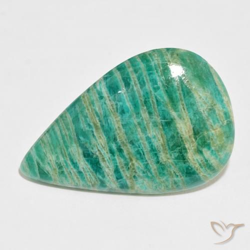 37.44ct 자연스러운 짙은 녹색 아마조나이트, 배 모양, 불투명체