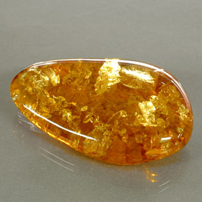 30.46캐럿 천연 옐로우 오렌지 호박, 투명한, 41.5×24.5 mm, 투명/반투명
