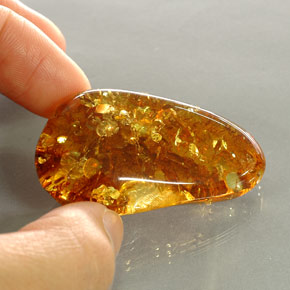 34.34캐럿 천연 옐로우 오렌지 호박, 투명한, 23.8×25.5 mm, 투명/반투명
