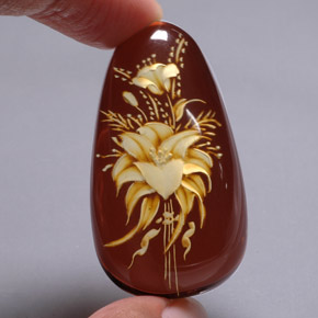 28.54캐럿 천연 오렌지 브라운 호박, 투명한, 44×24.8 mm, 투명/반투명