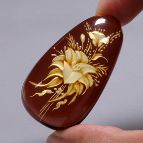 28.54캐럿 천연 오렌지 브라운 호박, 투명한, 44×24.8 mm, 투명/반투명
