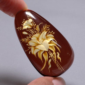 28.54캐럿 천연 오렌지 브라운 호박, 투명한, 44×24.8 mm, 투명/반투명
