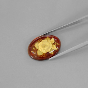 4.09캐럿 천연 옐로우 오렌지 호박, 투명한, 19.2×14.5 mm, 투명/반투명