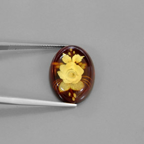 5.78캐럿 천연 옐로우 오렌지 호박, 투명한, 19.9×14.9 mm, 투명/반투명