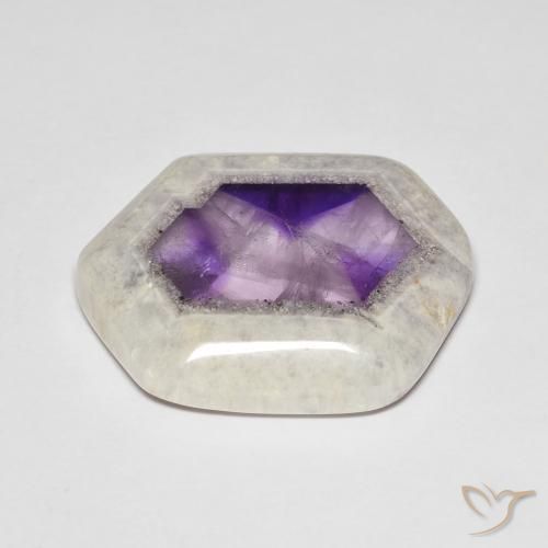 33.06캐럿 천연 멀티컬러 아메시스트 지오드 슬라이스, 멋진 모양, 26.3×22.7 mm, 투명한