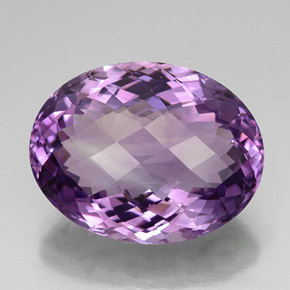 33.87캐럿 천연 퍼플 아메시스트, 타원형 컷, 25.2×19.6 mm, IF