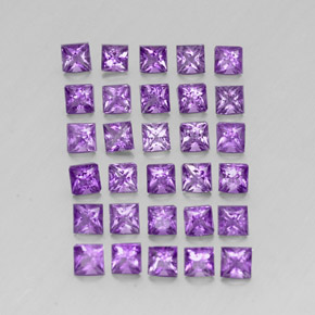 3.73캐럿 천연 비비드 바이올렛 아메시스트 보석, 스퀘어, 3×3 mm, VS