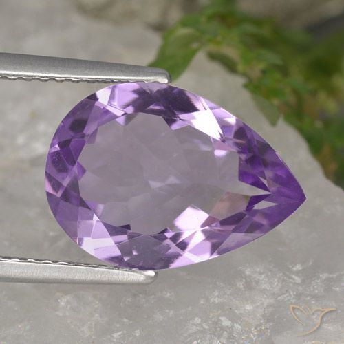 4.25ct 자연스러운 분홍빛이 도는 보라색 자수정, 배 모양, VVS