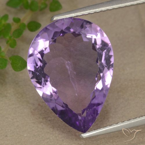 5.84ct 자연스러운 미디엄 라이트 퍼플리쉬 바이올렛 자수정, 배 모양, VS
