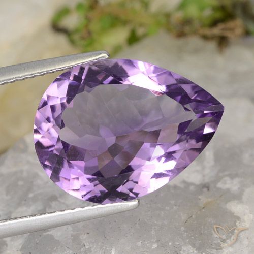 6.94ct 자연스러운 미디엄 라이트 퍼플리쉬 바이올렛 자수정, 배 모양, VVS-VS