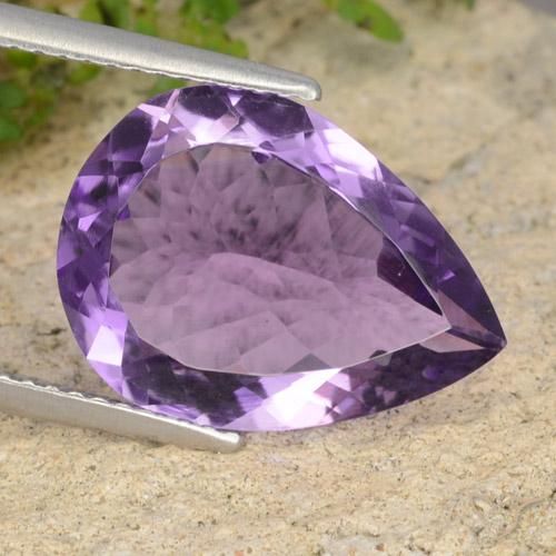 5.73ct 자연스러운 분홍빛이 도는 보라색 자수정, 배 모양, VVS-VS