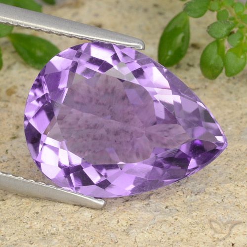 6.43ct 자연스러운 미디엄 바이올렛 자수정, 배 모양, VVS-VS