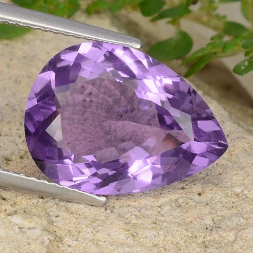6.55ct 자연스러운 미디엄 바이올렛 자수정, 배 모양, VVS-VS