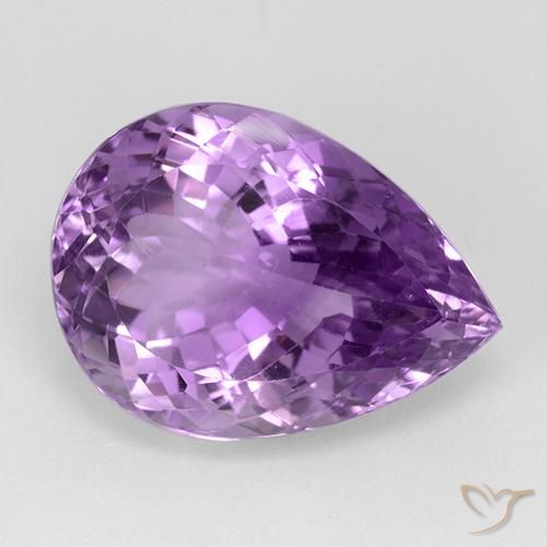 28.56ct 자연스러운 분홍빛이 도는 보라색 자수정, 배 모양, IF