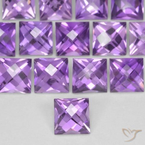 0.67ct 자연스러운 분홍빛이 도는 보라색 자수정, 정사각형, VVS-VS
